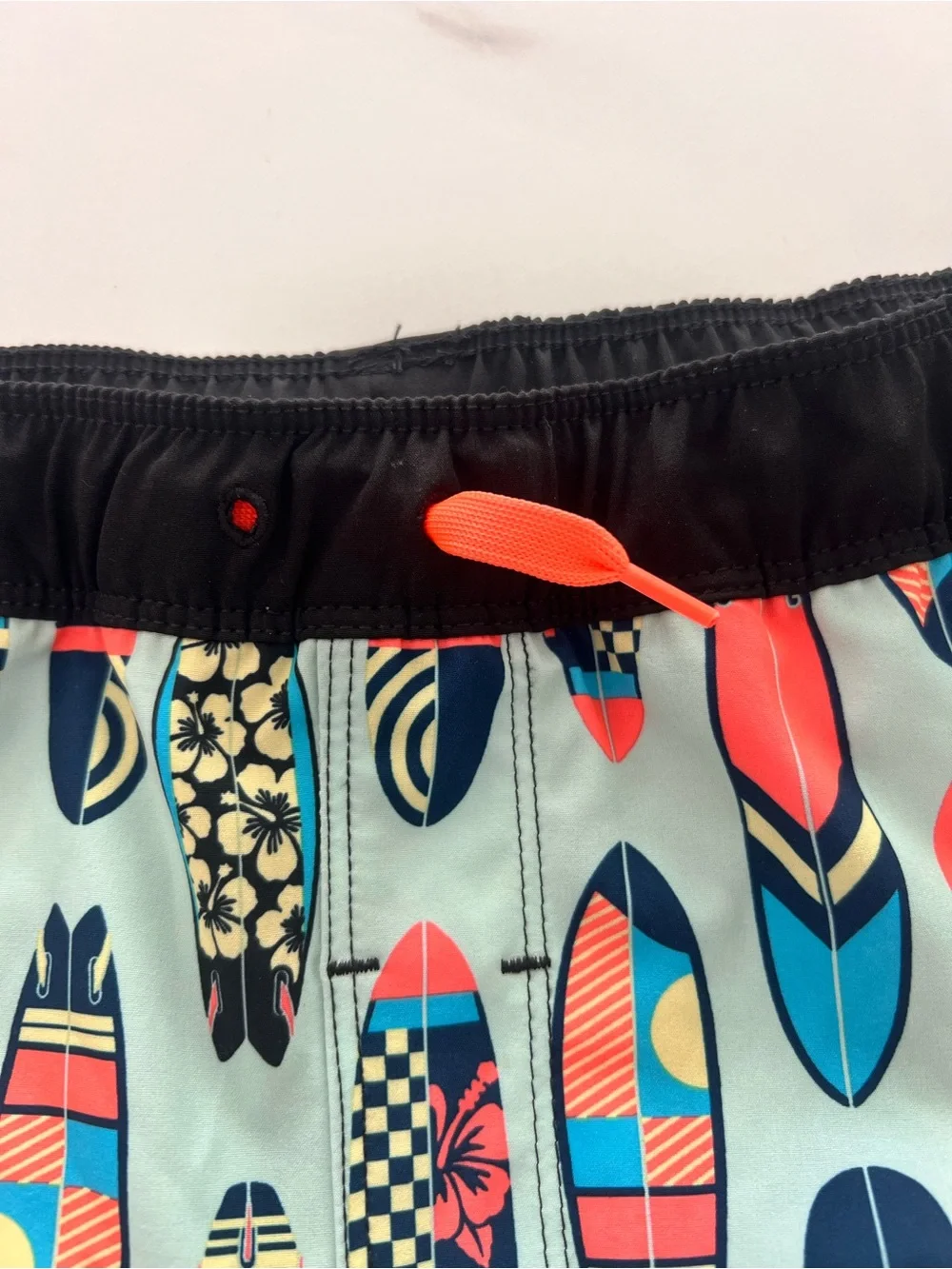 Hurley Light Blue Surfboard Pattern Boys' Swim Trunks with Black Waistband